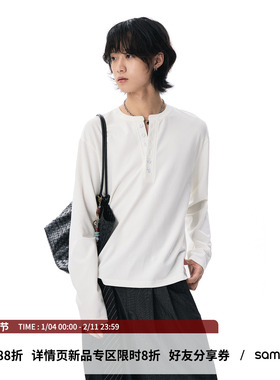 sameuoo散养文化「亨哲」宽松基础简约内搭无性别亨利领长袖t恤