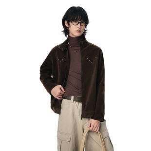 sameuoo散养文化「游牧者」绒感皮立领短外套秋冬四合扣撞钉设计