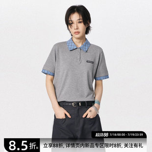 t恤女拼接Polo衫 sameuoo散养文化「老友记」假两件正肩短袖 上衣夏