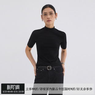 sameuoo散养文化「软屿」黑色短袖 莫代尔混纺上衣 t恤夏小高领修身