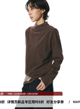 sameuoo散养文化「绅士」烟囱领正肩长袖t恤女秋冬打底衫内搭上衣