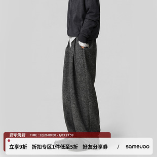半松紧腰阔腿裤 羊毛混纺 冬 sameuoo散养文化620g保暖毛呢休闲裤