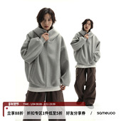 sameuoo散养文化廓形空气层灰色连帽卫衣春季 中性风休闲外套女