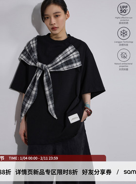 sameuoo散养文化「打结」中性风防晒黑色短袖t恤女新款情侣半袖夏