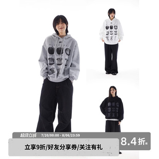 灰色连帽卫衣女秋冬季 sameuoo散养文化苹果印花美式 中性风上衣男