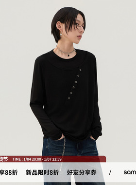sameuoo散养文化「墨日」莱赛尔纤维长袖t恤雪花砂洗黑色内搭打底