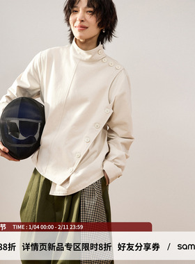 sameuoo散养文化「击剑玩家」不规则系扣短款外套女秋冬中性夹克