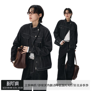 sameuoo散养文化「海夜」短款 微宽松正肩明线不规则门襟牛仔外套