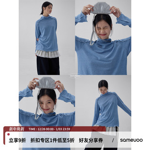 上衣 t恤女新款 sameuoo散养文化蓝色条纹半高领内搭打底衫 秋冬长袖