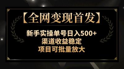 全网变现首发】新手实操单号日入500+，渠道收益稳定，项目可批量