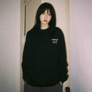WASSUP HEODS 秋冬季加绒卫衣女宽松卡通潮人系列圆领ins休闲上衣
