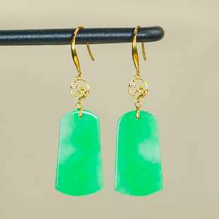 翡翠耳环18K金镶嵌简约百搭花朵扣头冰润天然冰阳绿A货无事牌耳钩