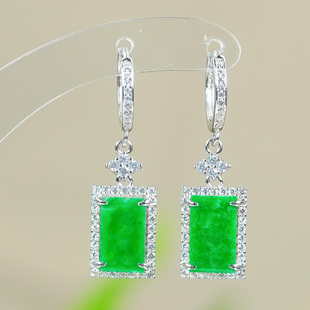 翡翠耳环时尚花朵扣头天然满绿翡翠A货银白色龙石无事牌耳扣耳包