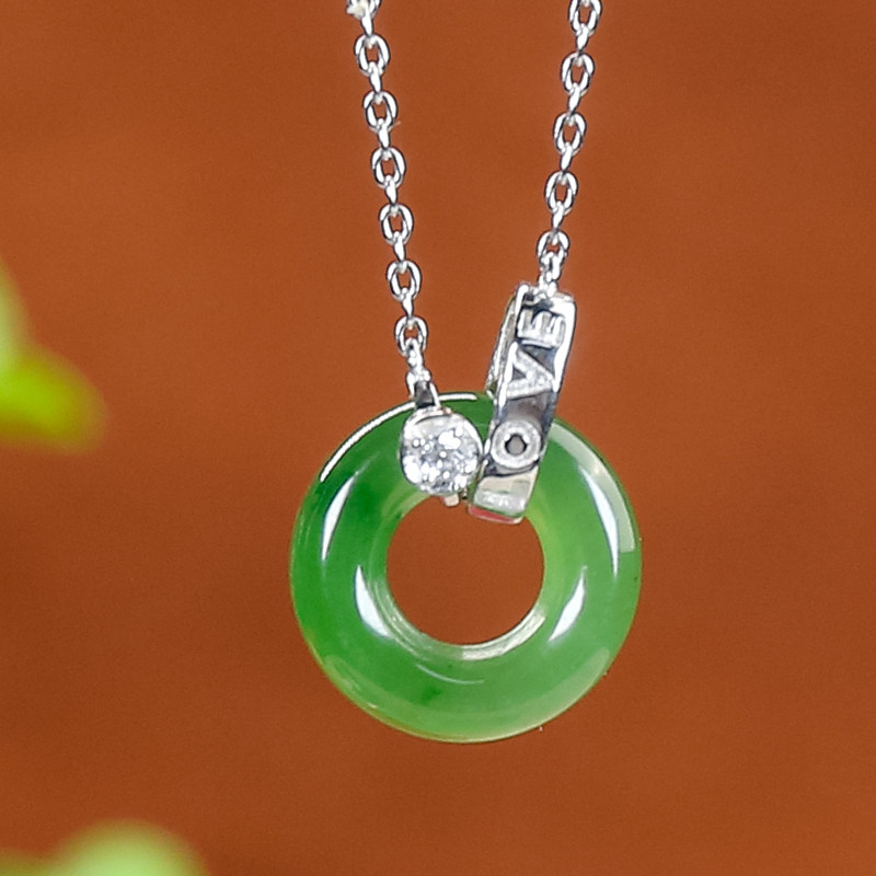 天然和田玉925银镶嵌时尚简约风和田玉碧玉甜甜圈吊坠送礼送爱人