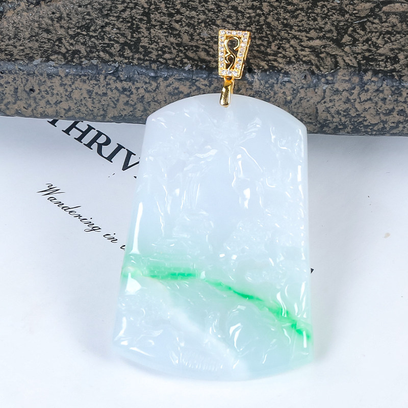 新款吊坠翡翠吊坠银天然翡翠A货简约风飘绿无事牌吊坠节日送礼