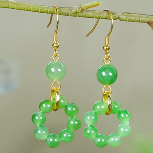 天然和田玉耳环S925银镶菠菜绿碧玉耳坠气质女款