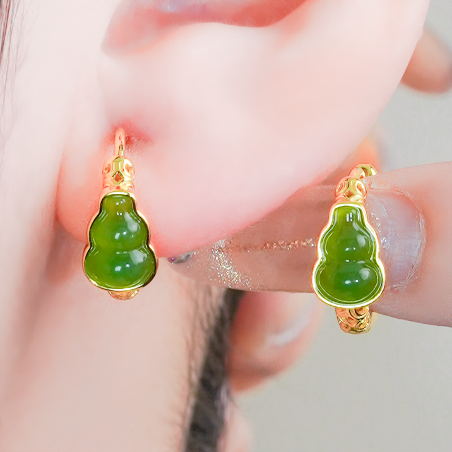 天然和田玉耳环银镶嵌时尚精致镂空设计碧玉葫芦耳钉耳包,珠宝/钻石/翡翠,耳饰,淘宝优惠券,粉丝福利购,淘宝优惠卷