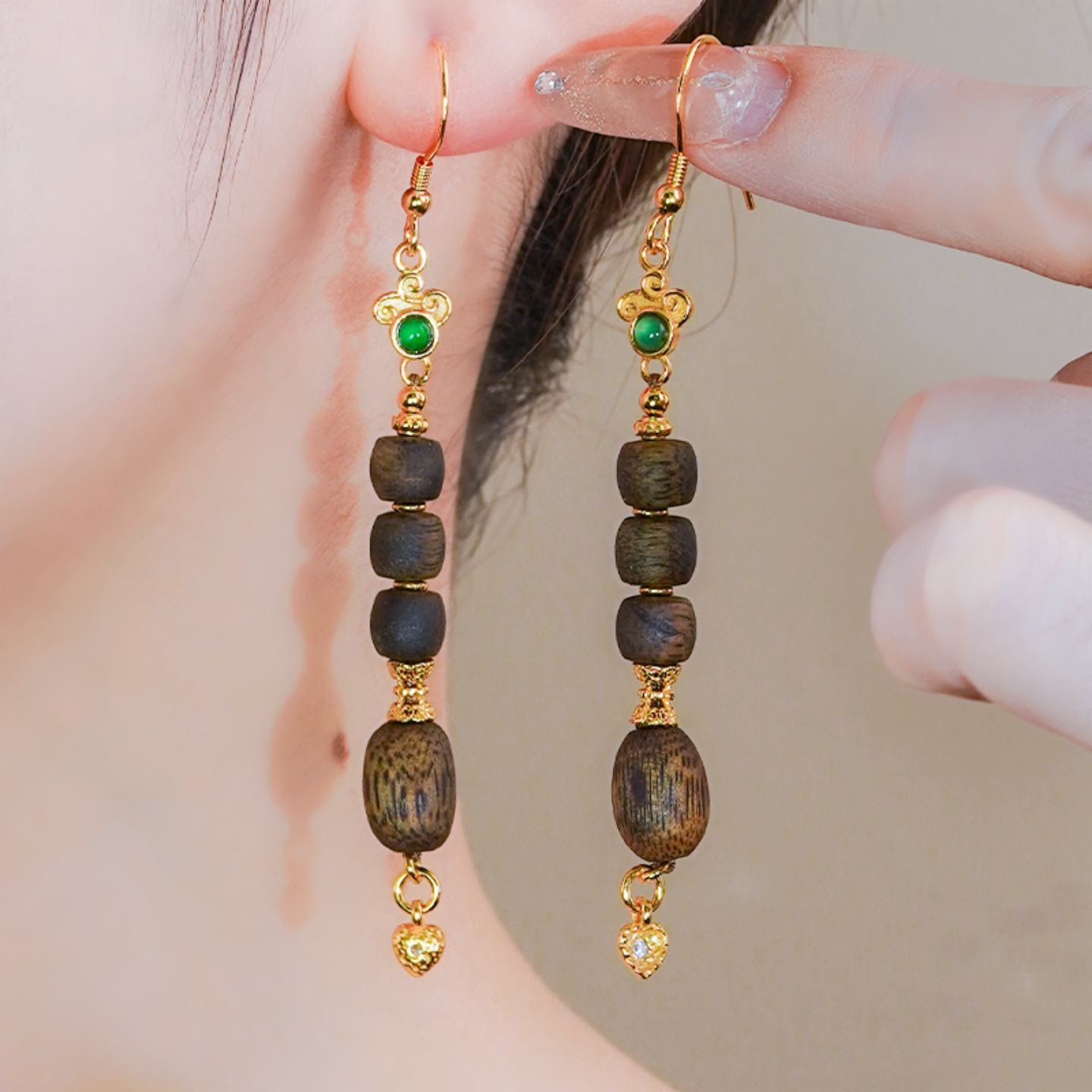 天然翡翠耳环A货银镶嵌古风女款祥云设计冰透蛋面耳环耳坠