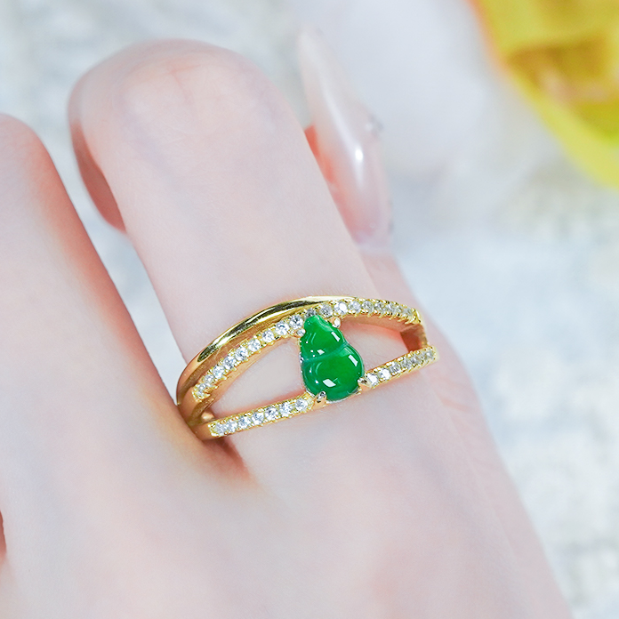 天然翡翠A货冰种满绿葫芦戒指