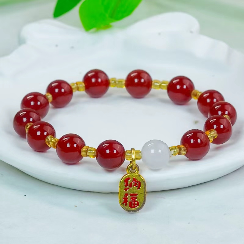 福利款 天然红玛瑙手串时尚好看简约红色玛瑙平安圆珠手链手串