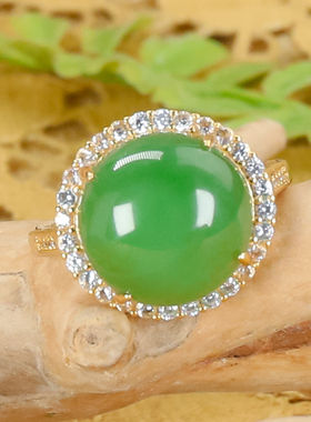 新款戒指天然和田玉满锆满绿圆款碧玉戒指简约风格小尺寸节日送礼