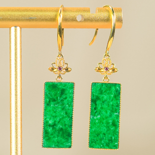 18K金镶嵌天然翡翠A货精致花朵扣头辣阳绿翡翠无事牌耳环耳坠耳钩