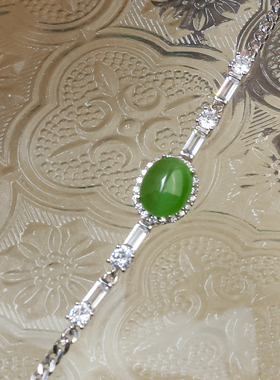 新款手链和田玉手链银天然和田玉精美靓绿碧玉猫眼手链节日送礼