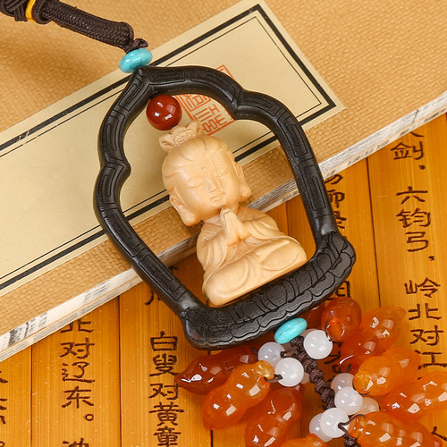 天然玛瑙汽车挂件精美玛瑙长款手工雕刻平安观音像葫芦挂件