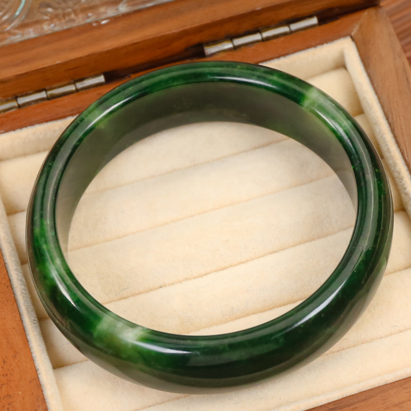 洛丽亚天然和田玉碧玉 飘辣绿气质大气宽边款手镯