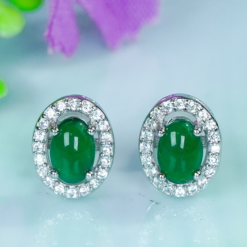 天然翡翠a货银镶嵌气质优雅轻奢简镶椭圆蛋面耳钉情人节礼物,珠宝/钻石/翡翠,耳饰,淘宝优惠券,粉丝福利购,淘宝优惠卷