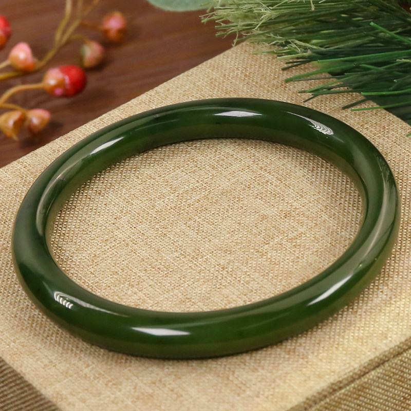 洛丽亚满绿天然和田玉碧玉 精美菠菜绿百搭美人腰细款手镯