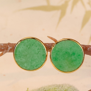 天然翡翠A货经典简约阳绿色满绿小圆牌耳拍耳钉免耳堵