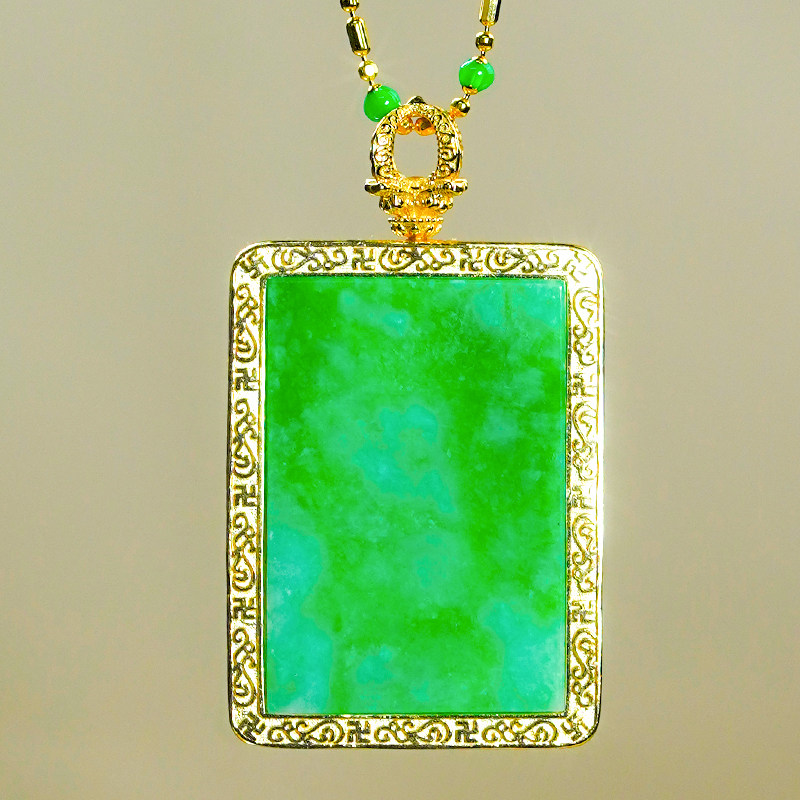 天然翡翠A货银镶嵌精致雕花狐仙设计飘阳绿翡翠无事牌吊坠s88