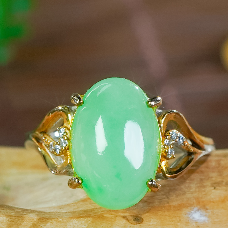 天然翡翠戒指A货银镂空设计