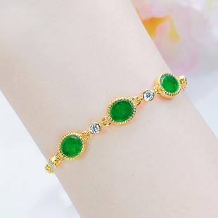 洛丽亚三生三世-银镶嵌天然翡翠A货精致好看百搭满绿椭圆牌手链