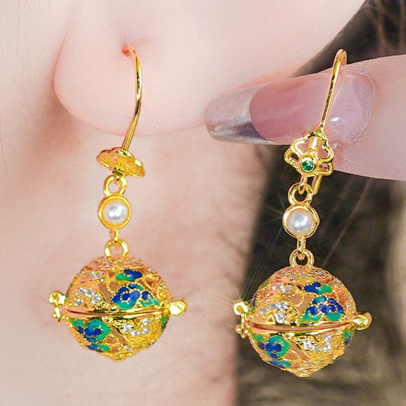 送爱人时尚精致珐琅雕花银镶天然和田玉白玉香囊圆珠耳环耳坠耳钩,珠宝/钻石/翡翠,耳饰,淘宝优惠券,粉丝福利购,淘宝优惠卷