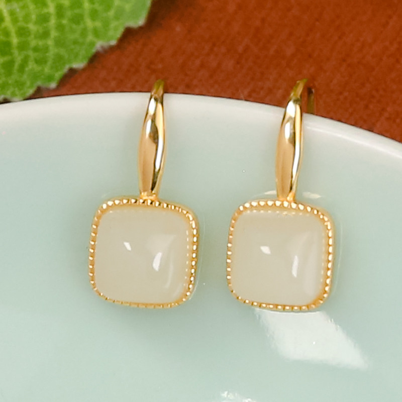 送老婆送妈妈天然和田玉简约风方形款银镶耳环一对节日送礼,珠宝/钻石/翡翠,其他,淘宝优惠券,粉丝福利购,淘宝优惠卷