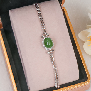 新款手链和田玉手链银天然和田玉精美靓绿碧玉猫眼手链节日送礼