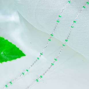 一条绿珠珠925银项链手工链子银白色可搭配翡翠玉吊坠（可调节）