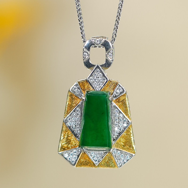 送老婆天然翡翠A货925银嵌意大利双色工艺辣绿翡翠无事牌吊坠项链