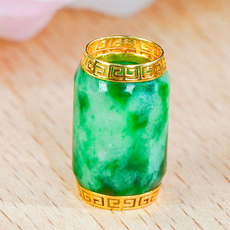 18K金镶天然翡翠飘花路路通吊坠