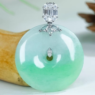 天然翡翠项链A货银镶嵌精致简约百搭飘阳绿翡翠平安扣吊坠