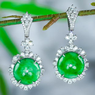 双十二福利价 天然翡翠平安扣耳钉A货银镶嵌时尚冰透阳绿圆牌耳扣