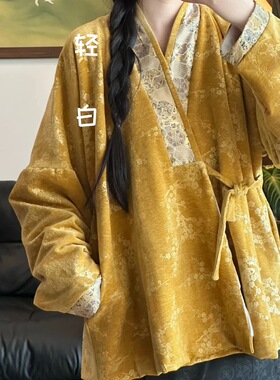 原创汉服【轻白】弓袋袖交领对穿日常百搭汉服冬款加厚保暖