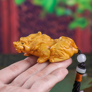 正宗黄杨木天禄貔貅财气手把件实木雕刻盘玩工艺品把玩件桌面摆件