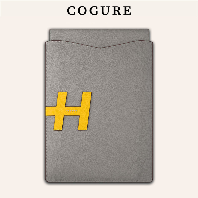 COGURE适用苹果笔记本电脑包头层牛皮真皮新款11寸平板电脑荔枝纹通用商务名片袋iPad保护套通勤