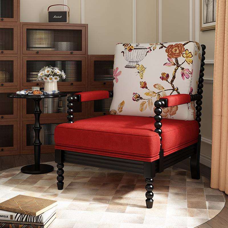 沙发美式复古客厅家具实木布艺老虎椅糖葫芦圆珠单人休闲沙发椅子