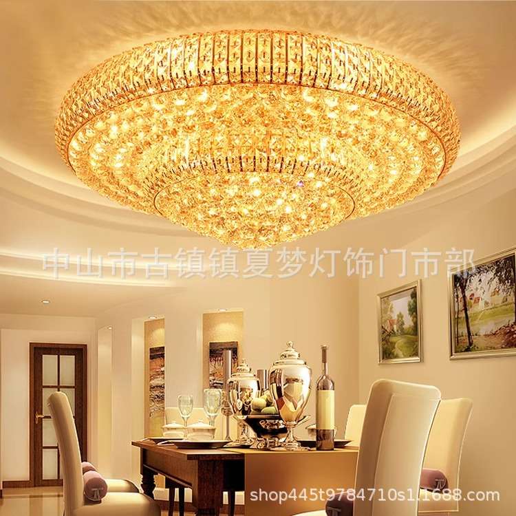 金色客厅灯水晶灯圆形水晶吸顶灯大气别墅餐厅卧室灯大厅灯饰灯具
