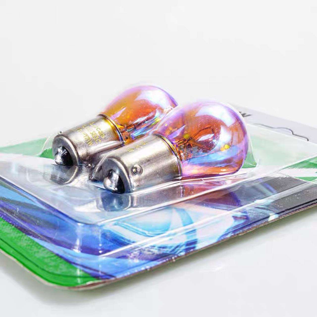 卢卡斯LUCAS汽车前后转向灯PY21W斜角炫彩镀膜危险警报双闪信号灯