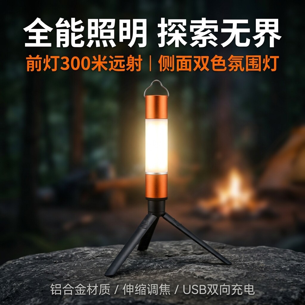 户外野营灯多功能变焦手电筒露营灯帐篷灯户外应急充电宝营地灯帐
